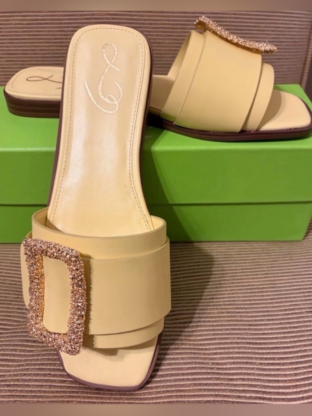 NWT Sam Edelman Inez Squared Toe Buckle Detail Slip On Slide/Sandal - Size 7